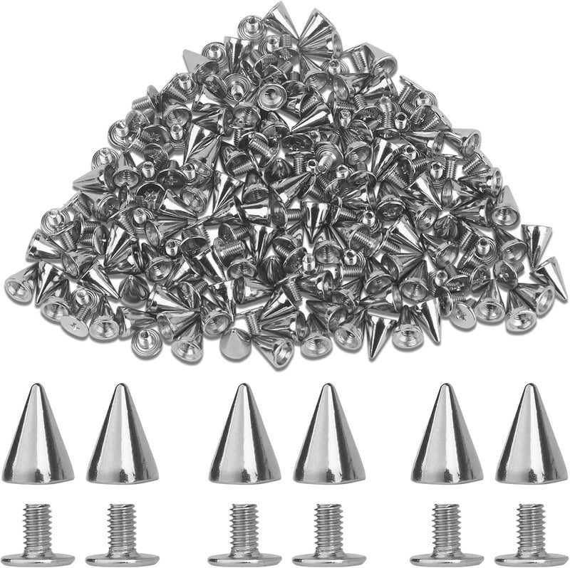 biteyued 100 Pairs Cone Spikes Screwback Studs,Metal Bullet Cone Spikes, 7x10mm Metal Spikes Studs, for Punk Rock Style Clothing Belt Shoe Bag Dog Collar DIY Leather Crafts,Silver - Image 1